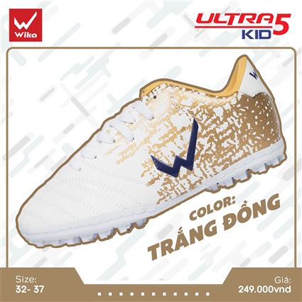 Giầy Bóng Đá Trẻ Em Wika Ultra 5 Trắng Đồng